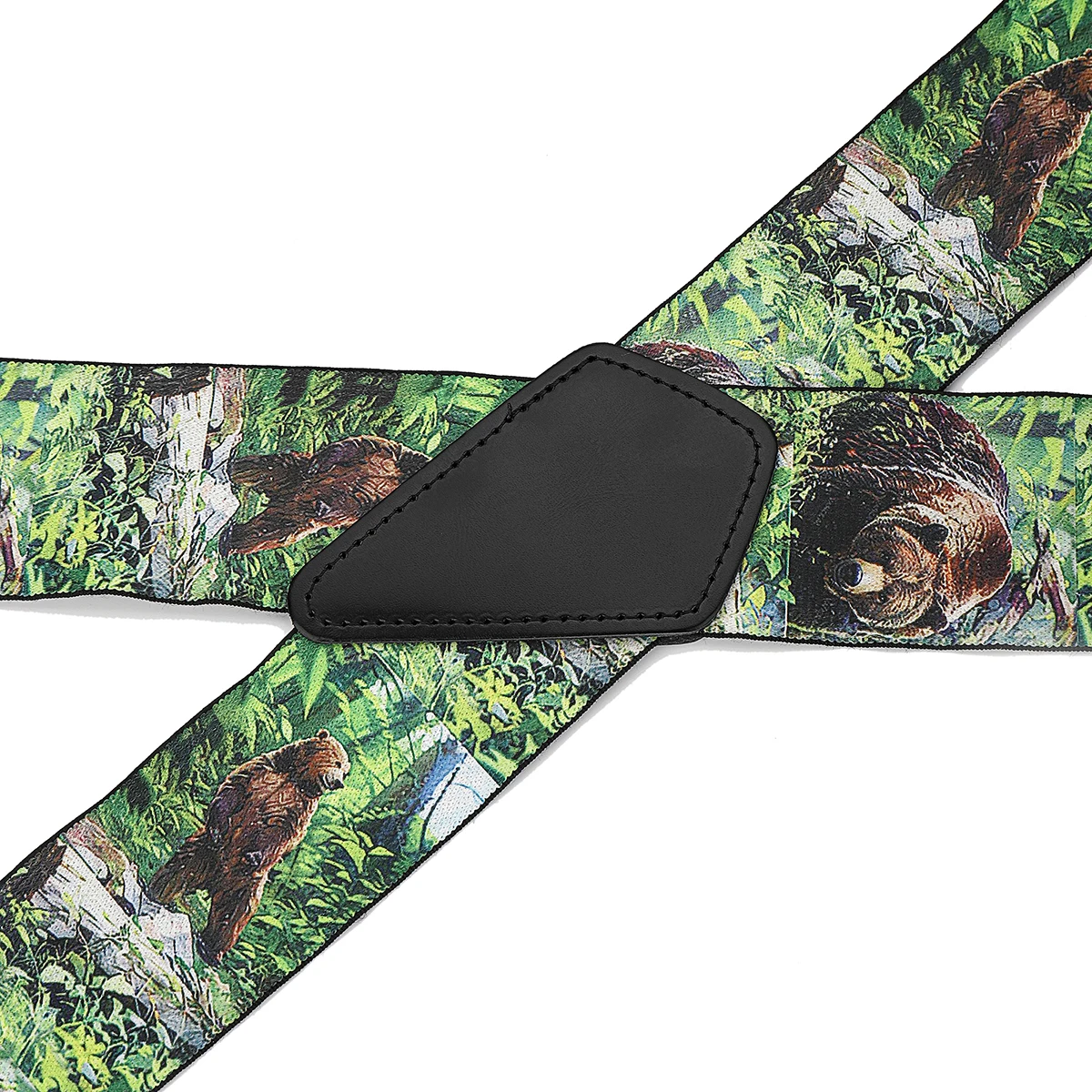 Correa ajustable altamente elástica con patrón de oso en forma de X para hombre de 1,97 pulgadas