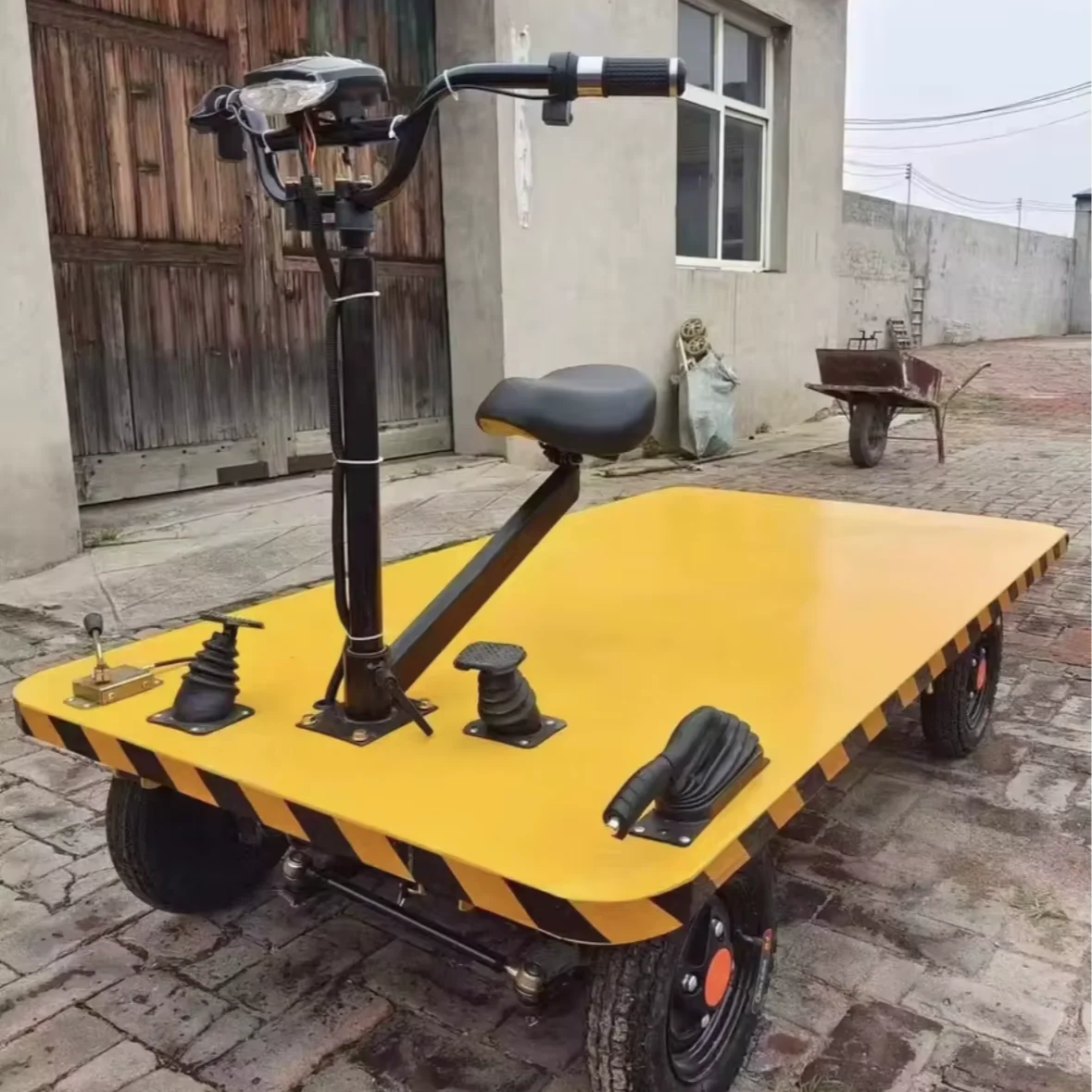 

Four-Wheel Electric Flatbed Trolley Cart Cargo Push Transporter Work Platforms Truck