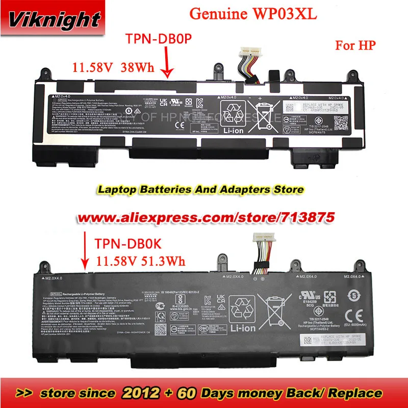 Genuine WP03XL laptop Battery HSTNN-LB8W 11.58V 38Wh 51.3Wh battery for Hp Split X2 13-M000 Laptop M64305-2D1 TPN-DB0K TPN-DB0P