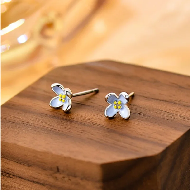 Small Blue Color Lilac Flower Stud Earring for Women Sweet Temperament Mini Jewelry Accessories Wholesale Christmas Day Gift