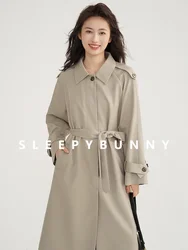 Gray Raglan Sleeve Trench Coat Women Autumn Loose Fit British Style Mid-Length Outerwear 2025 Stylish Elegant Casual Overcoat