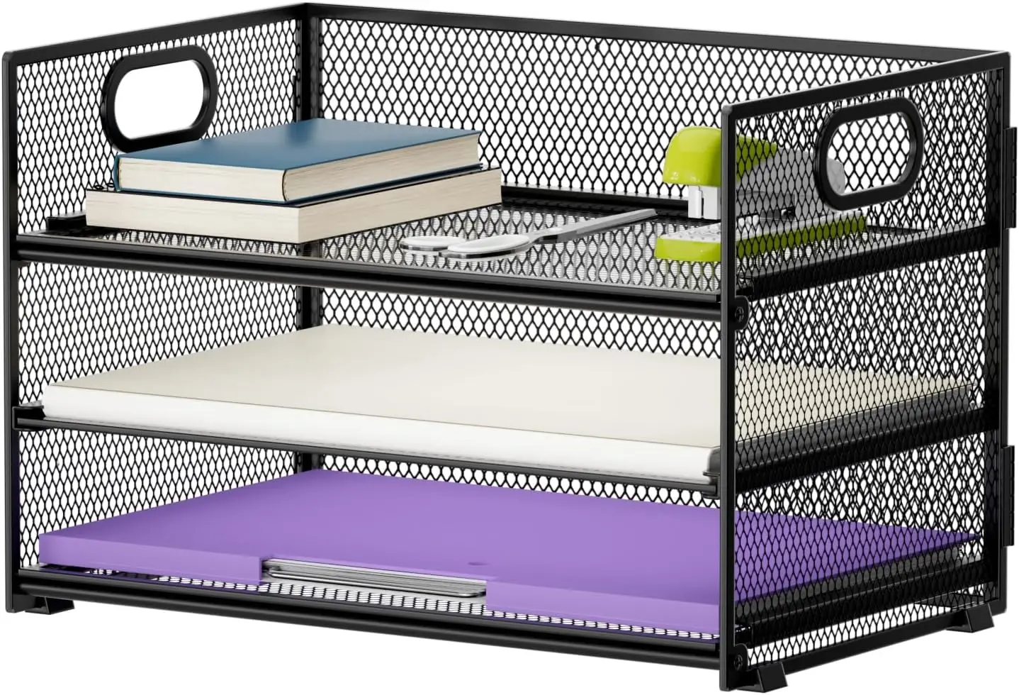 

Трехуровневый сетчатый органайзер для бумаг с ручкой, настольный сортировщик файлов для домашнего офиса