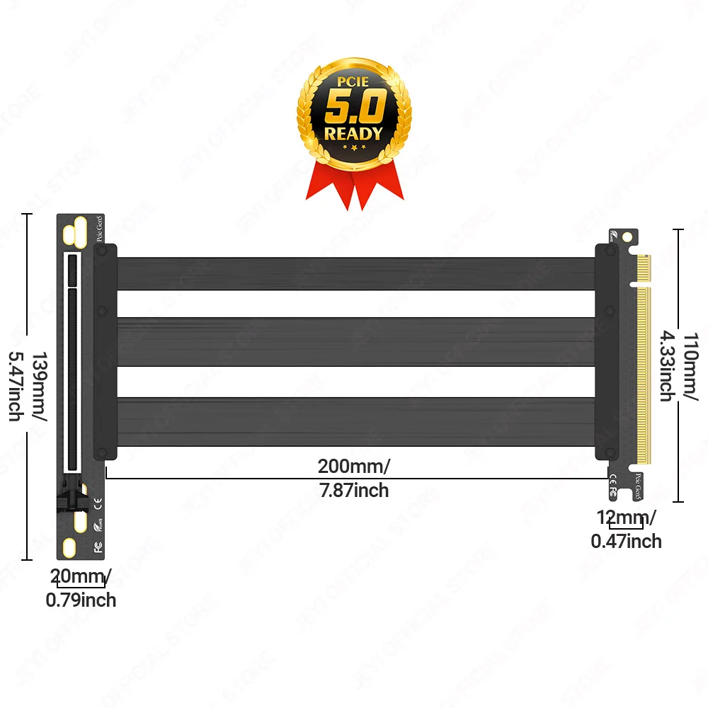 JEYI PCIe 5.0 Cable elevador, cable de extensión de tarjeta gráfica de 64 GB/s compatible con RTX5090, RTX4090, RX8900, RX7900, WRX80/WRX90E
