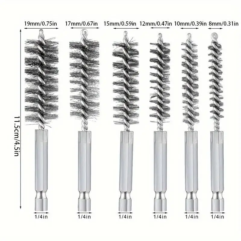 6pcs Stainless Steel Wire Tube Brush Multi-specification Deburring Rust Removal Hole Cleaning Polishing Inner Hole Grinding