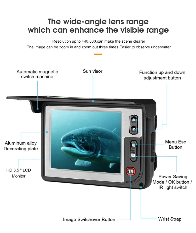 Fish detector manufacturers portable high definition infrared 3.5 Inch Screen 0.6-20m fish finder for fishing fishing camera