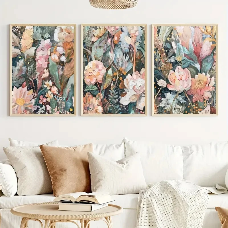 

3pcs/Set Abstract Tropical Floral Art Wall Canvas Poster Plant-style Decoration, Minimalist Living Room and Room Home Decoration