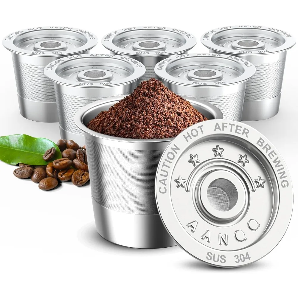 

6-Pack Reusable Stainless Steel Coffee Pods for Single-Serve Brewers, Eco-Friendly & BPA-Free