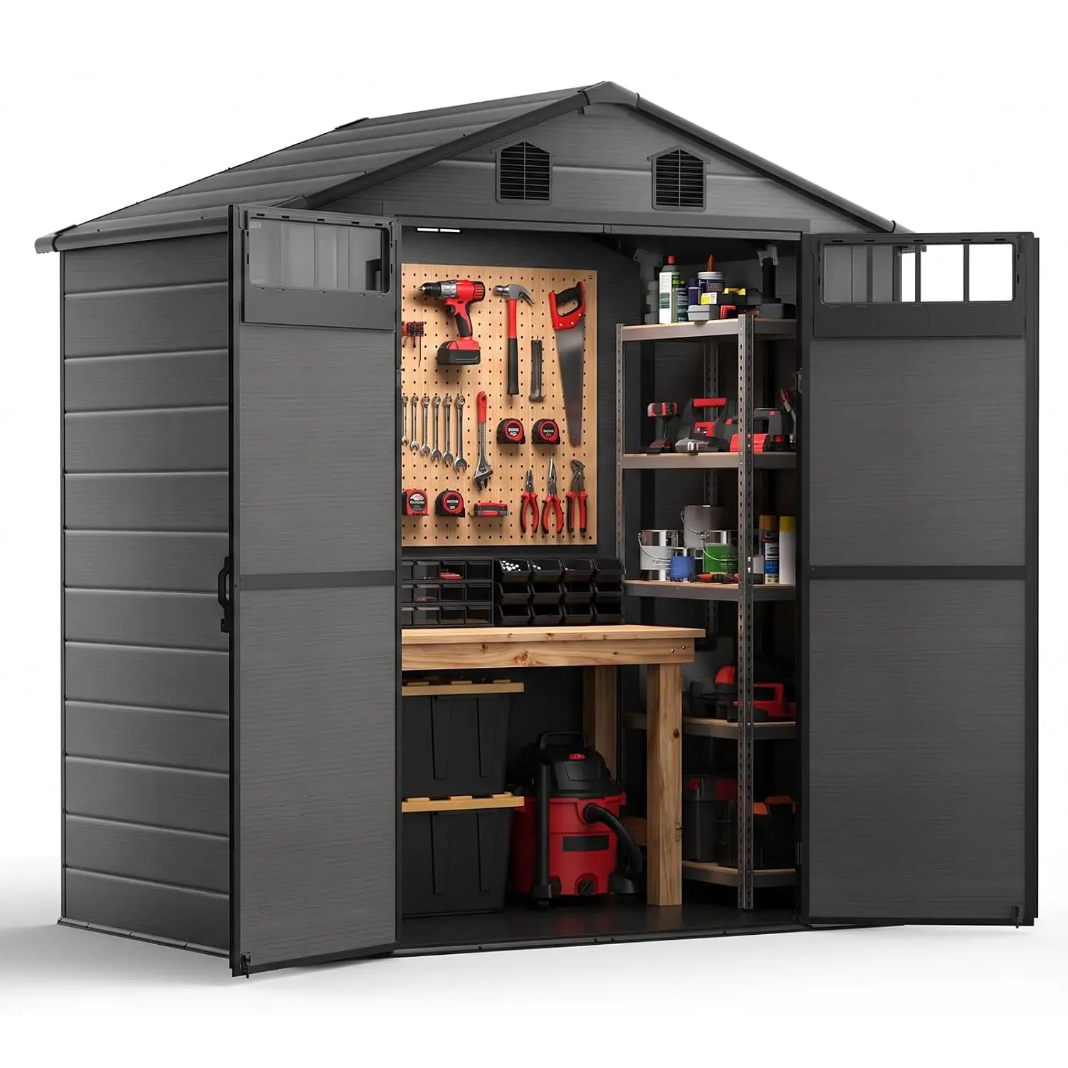 Plastic Storage Shed with Floor, Lockable Doors & Window, Weather-Resistant Garden Shed for Backyard, 6x4.5 FT, Customized