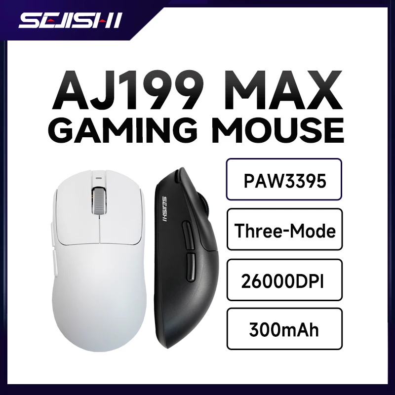 SEJISHI AJ199 MAX 26000dpi PAW 3395 2.4Ghz BT5.2 Wireless Mouse 3-Mode Optical Micewith USB Receiver Gamer 6 ButtonsMouse For PC