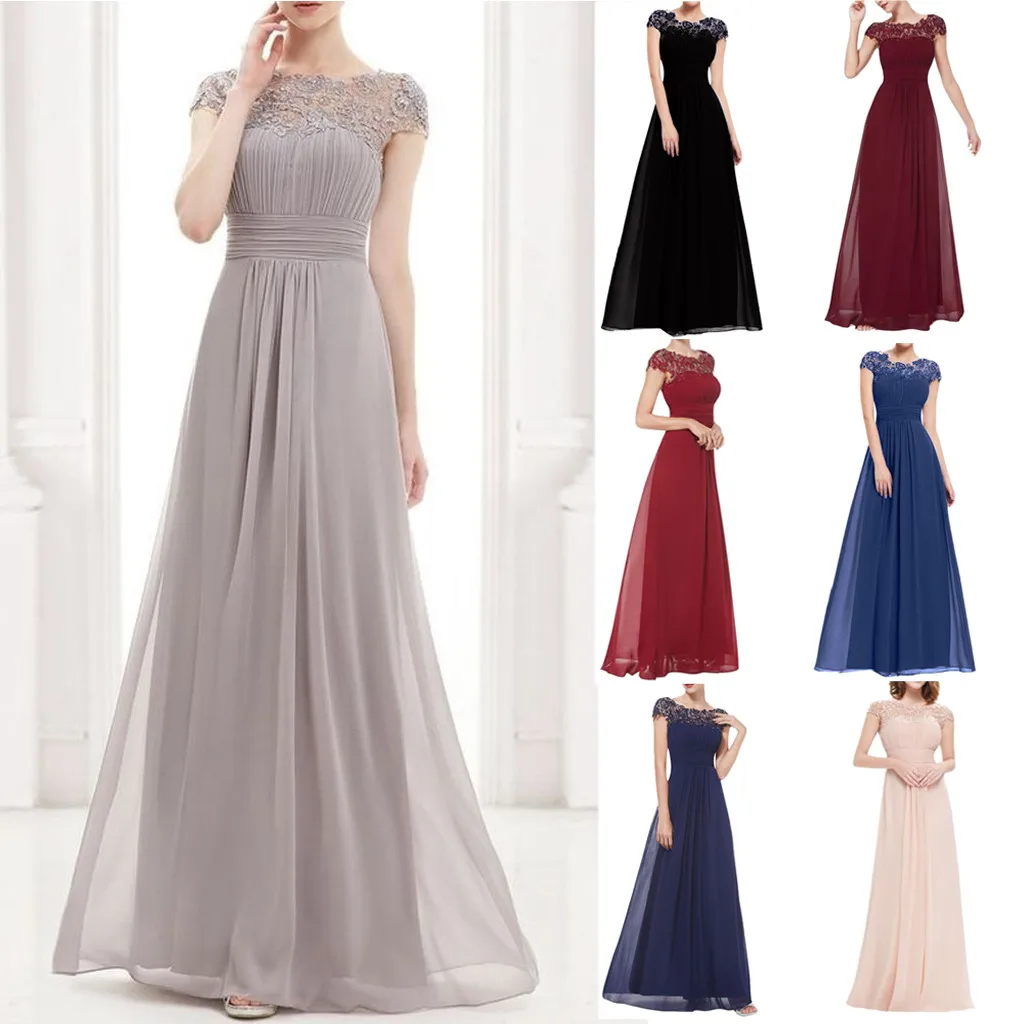 Neue 2024 Frauen Abend Spitze Kleid elegante Brautjungfer langes Kleid Swing Kleid weibliche kurz ärmel ige Retro Club Party Vestidos