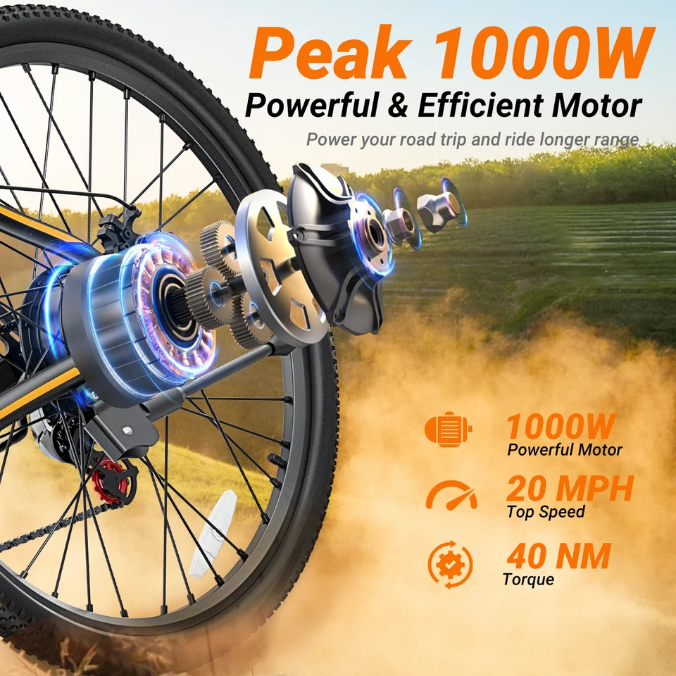 【1 Year Warranty】M26 Electric Bicycle 1000W Peak Motor 360WH Lithium Battery Electric Bike 26 Inch City E-bike UL2849 image 5
