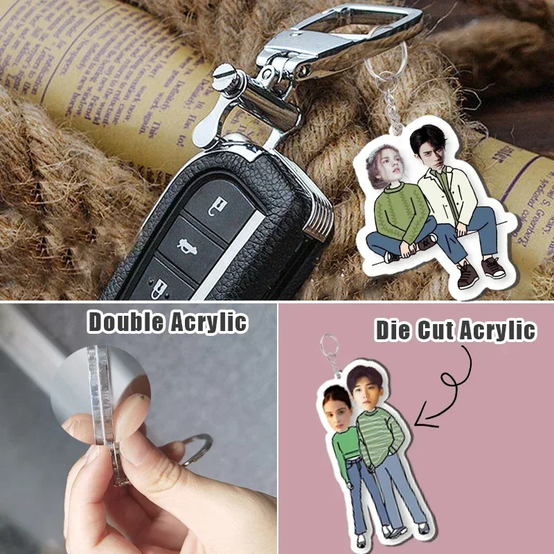 Custom Personal Keychain Girls' Good Friends Photo Key Chain Cute Pendant Backpack Cartoon Accessories Decor Collect Gift