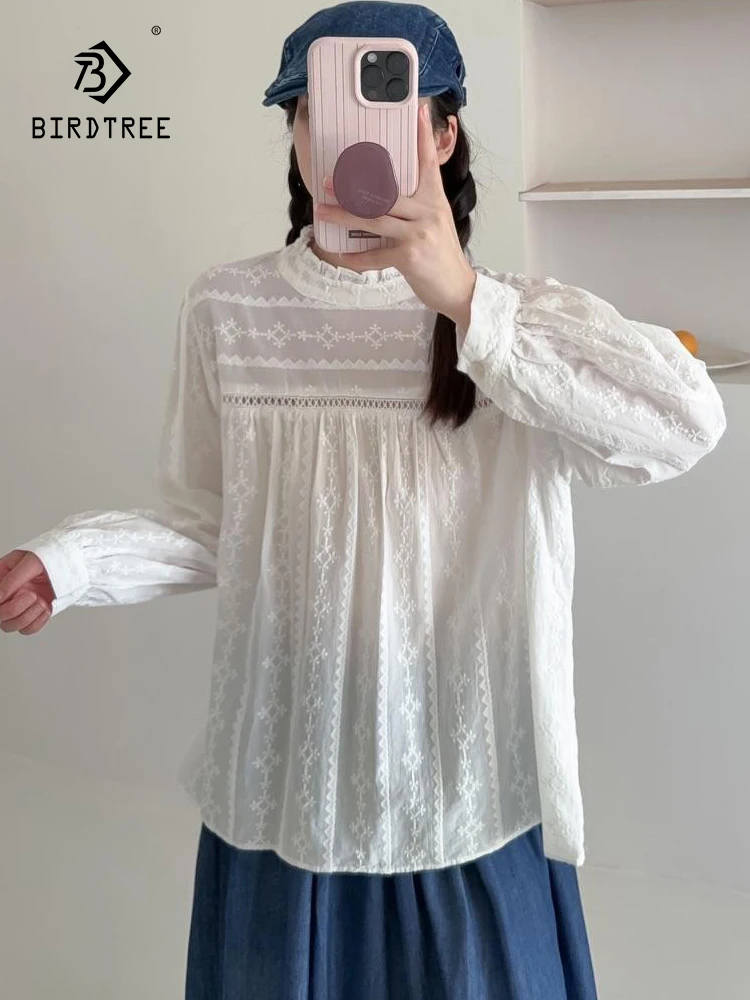 

New 2025 Autumn Cotton Long Sleeve Shirt, Women Ruffled Embroidery, Mori Girl French Age Reduction Loose Doll Blouse T59119CC