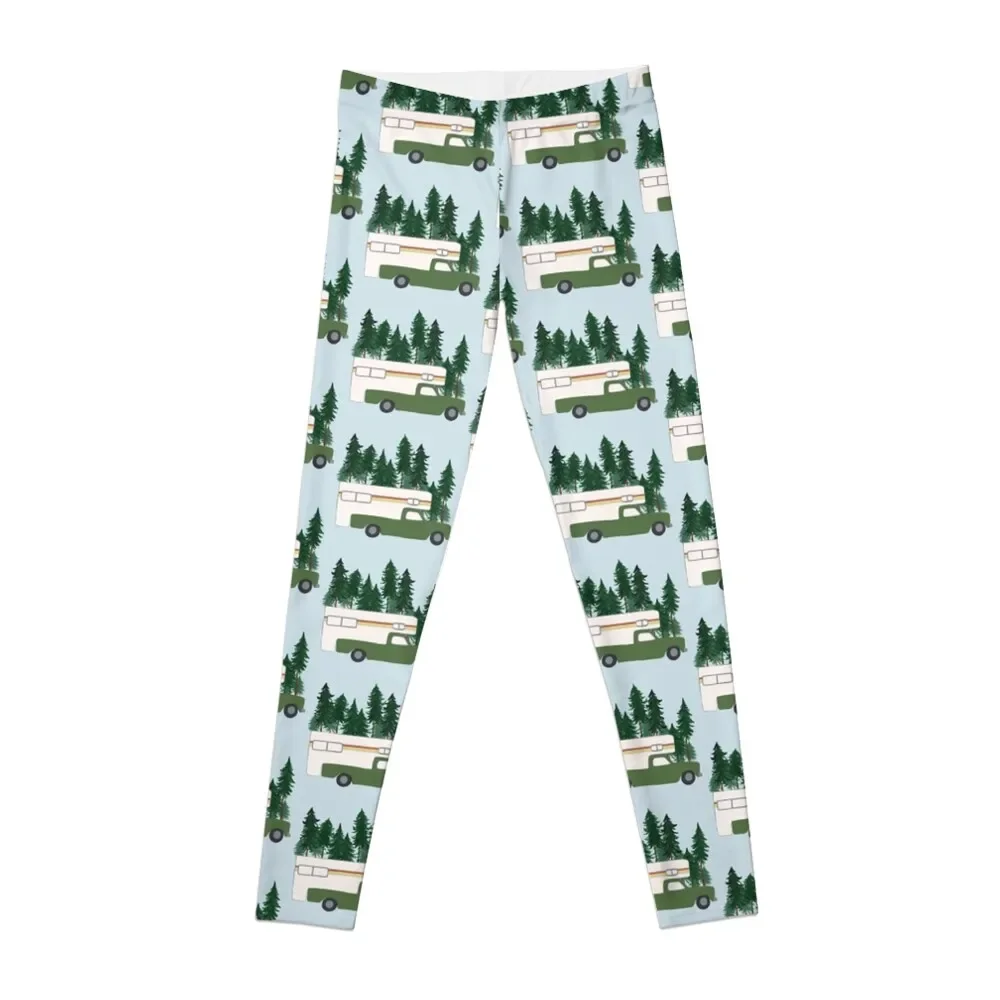 

Vintage Truck Camper RV MotorhomeGreen Forest Leggings for fitness sporty woman push up Womens Leggings