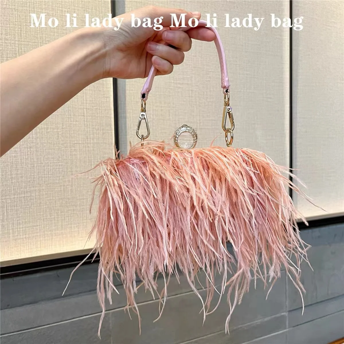 

Luxury Ostrich Hair Square Bag Women Fashion Handbag Glitter Shiny Diamonds Evening Bag Dinner Party Clutch Purse Crossbody Bag