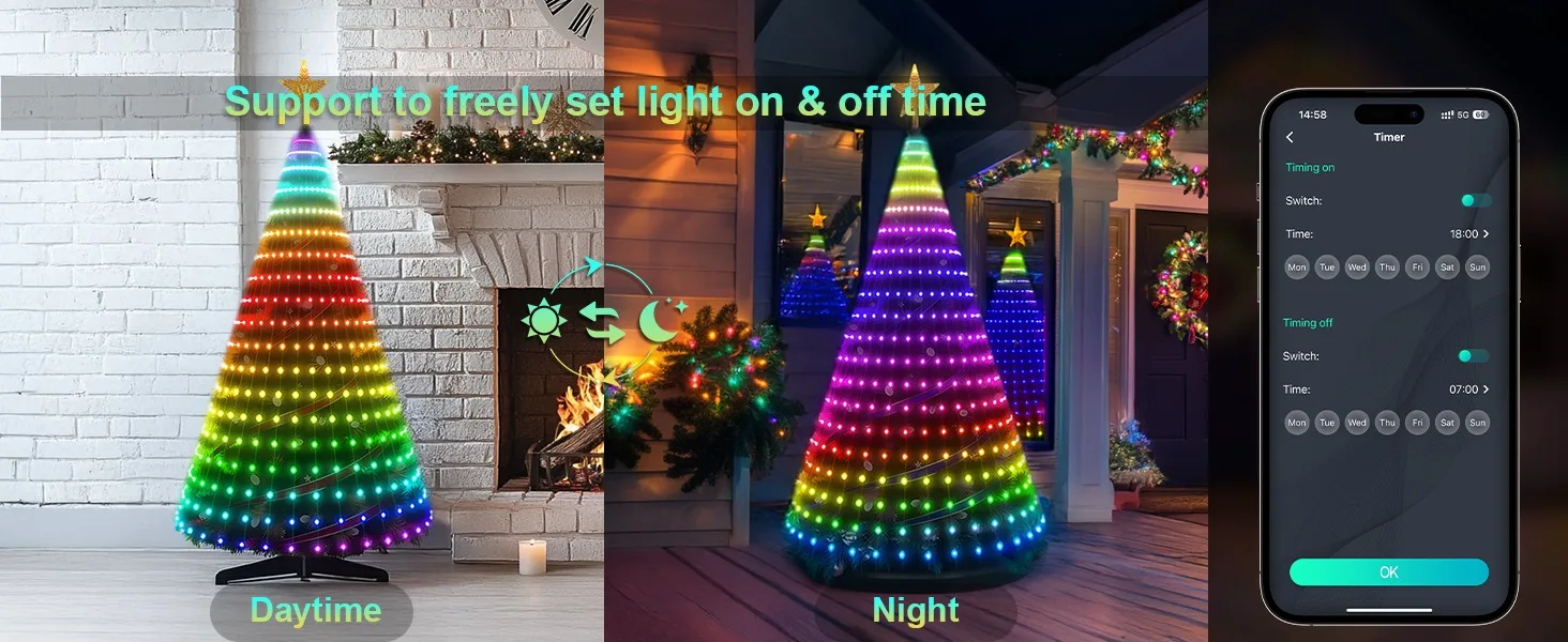 7FT 400LEDs Smart Christmas Tree Lights Fairy LED Lights with Star Topper DIY Color Changing App Remote for Christmas Tree Decor