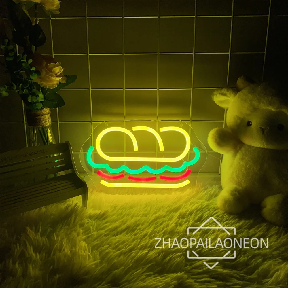 Sandwich Neon LED Sign Restaurant  Neon Light Wall Decoration Room USB Neon Home Decor Lamps for Room Mood Light Bedroom Deco