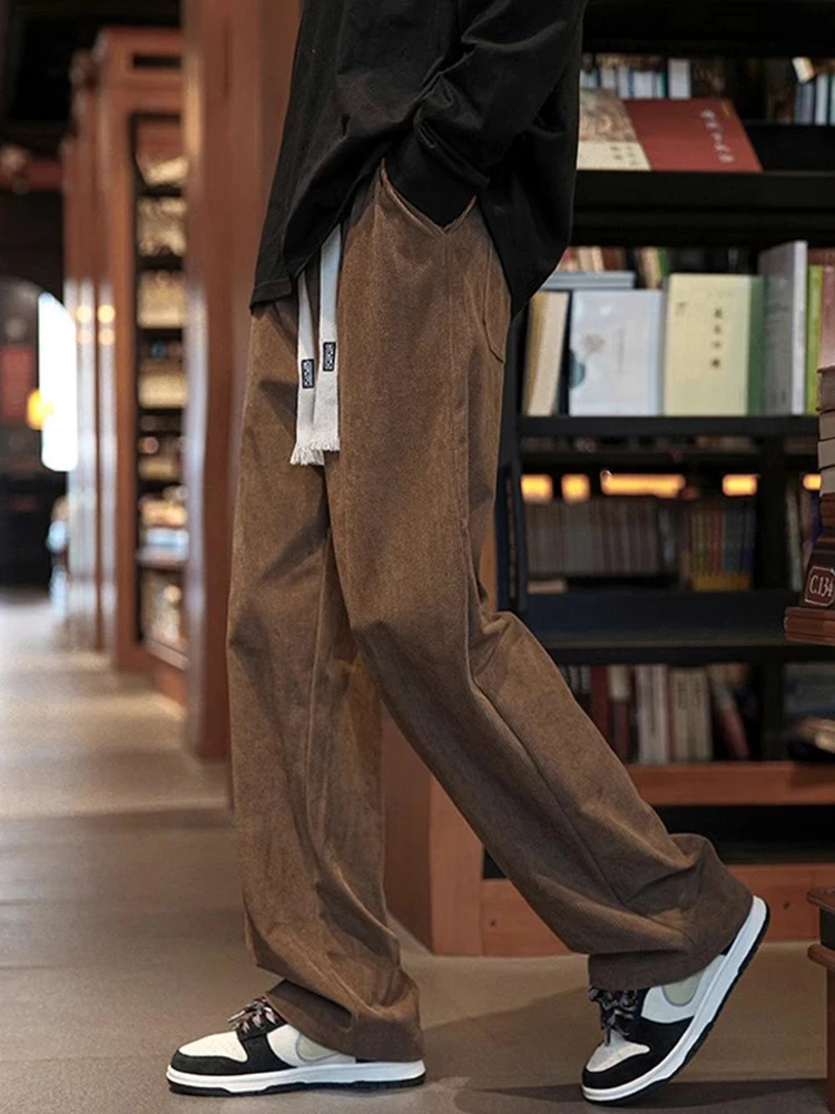 

Мужские повседневные спортивные брюки из вельвета, коричневые/хаки, прямого кроя, удобные, модные, со средней посадкой, однотонные, для осени и весны