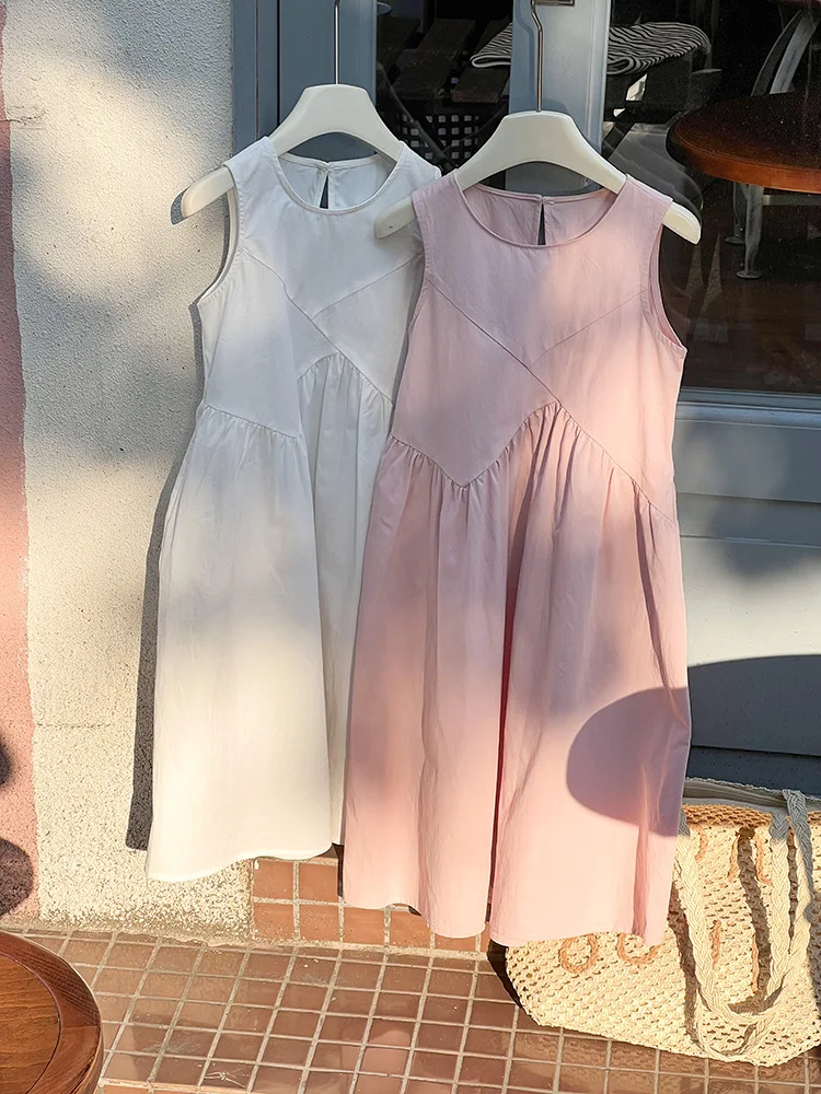 فستان بناتي صيفي بمزاج فني ولطيف بدون أكمام وتصميم طويل سترة أميرة كبيرة للأطفال