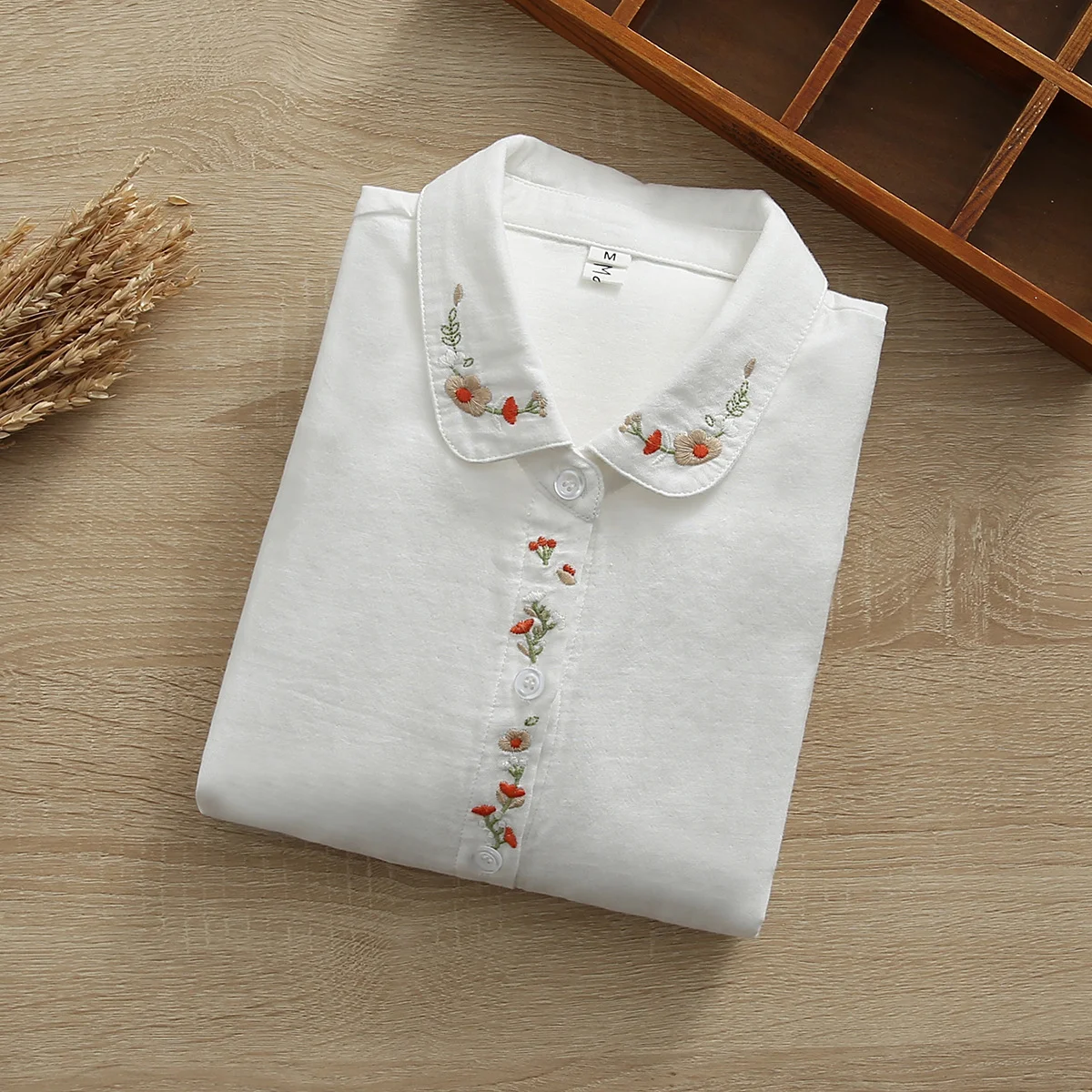 Women long sleeve shirt Japanese style embroider cotton shirts mori kei clothing 100% cotton yarn basic shirts women tops female