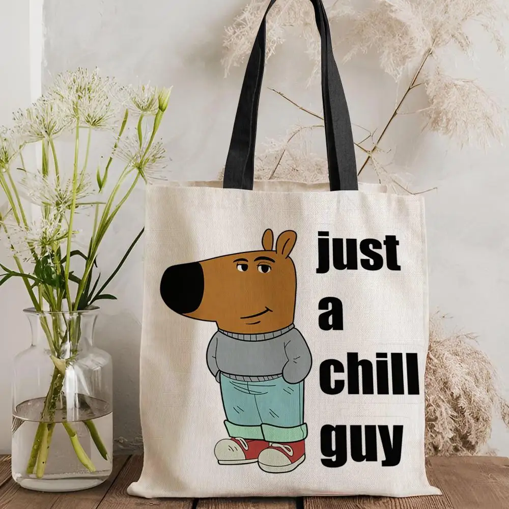 

I'm Just A Chill Guy Storage Bags Canvas Double-Sided Print Tote Bag Large Capacity Shoulder Fashion Shopping Handbag