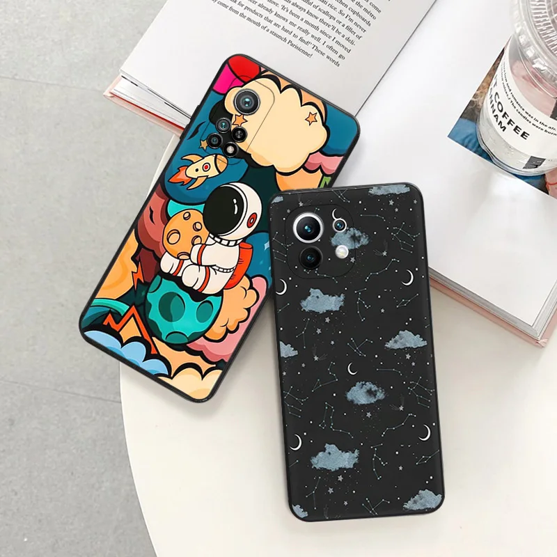 Black Matte Anti-Drop Phone Case For Xiaomi Mi 9 9T Astronaut Universe Rocket Redmi Note 11 10 9 11s 10s 9s 9a 10c 10a 9i Cover