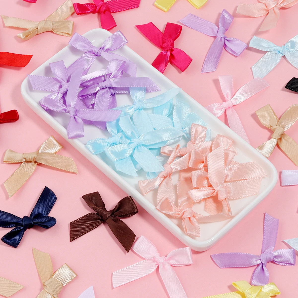 50pcs/lot Color Ribbon Bow Ties Beads Polyester Hand Tied Bow for DIY Earring Hairpin Handcraft Decoration Jewelry Accessories