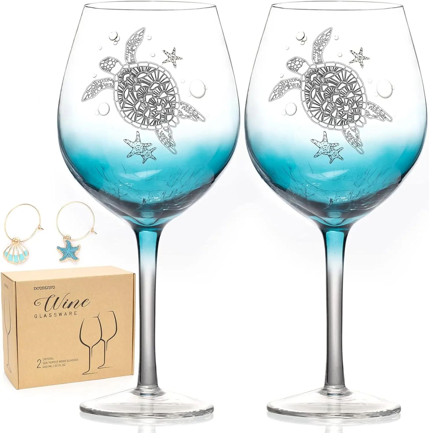 

Hand Blown Wine Glasses for Red / White Wine, Set of 2 Turtle Burgundy Glasses, Gifts for Turtle Lovers Mother's Day, Te