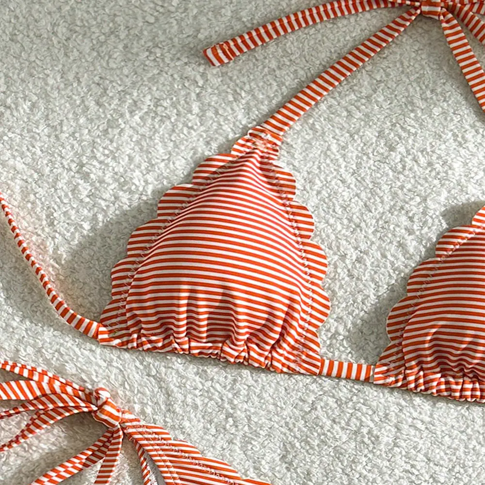 Blue Striped Print Swimwear Triangle Micro Bikini Set Mini Thong Sexy Swimsuit Women Halter String Bathing Suit Bikinis De Mujer