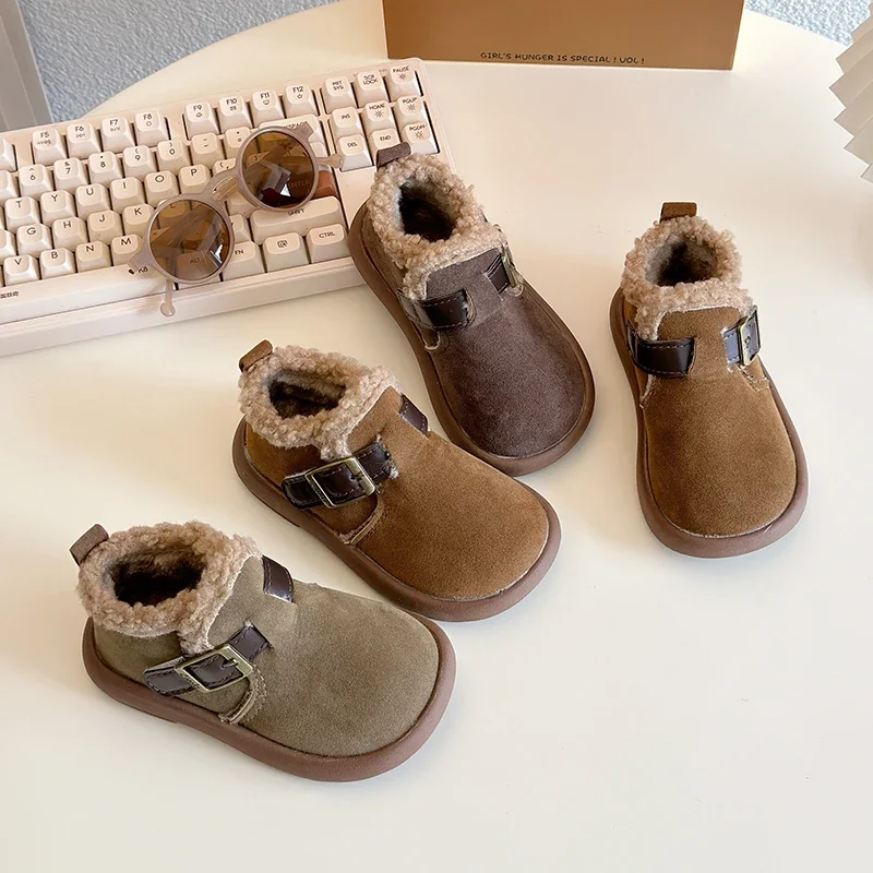 

2025 Children's Snow Boots Solid Color Girls' Warm Ankle Boots Fashion New Multi functional Outdoor Anti slip Cotton Boots