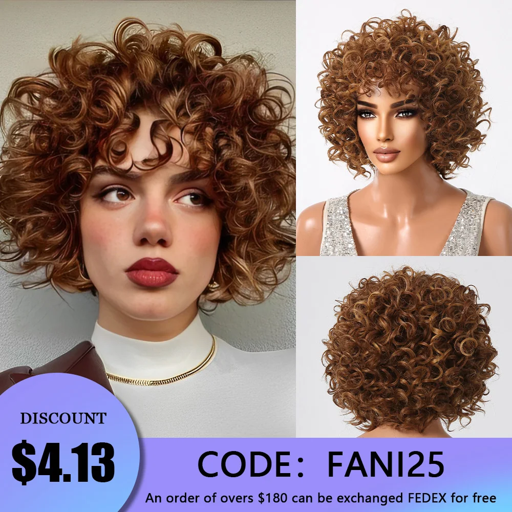 Short Blonde Curly Ginger Synthetic Wigs Afro Japanese High-quality Fiber Wigs for Women Black Women Wigs With Bangs Cosplay Wig