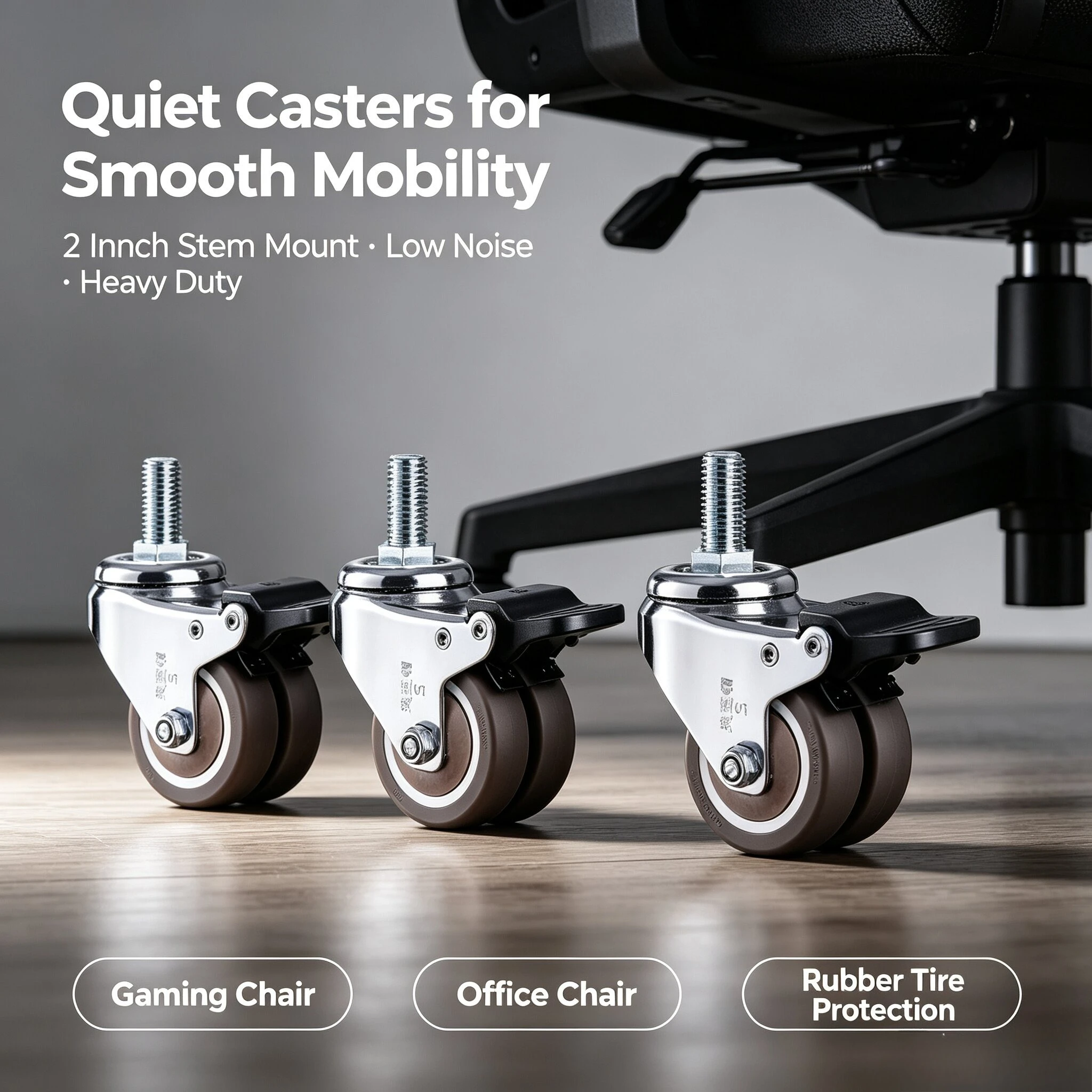 4Pcs 2 inch Heavy Duty Swivel Stem Rubber Wheels M12x25mm Locking  Replacement Casters for GL8 Gaming Chair and Office Furniture