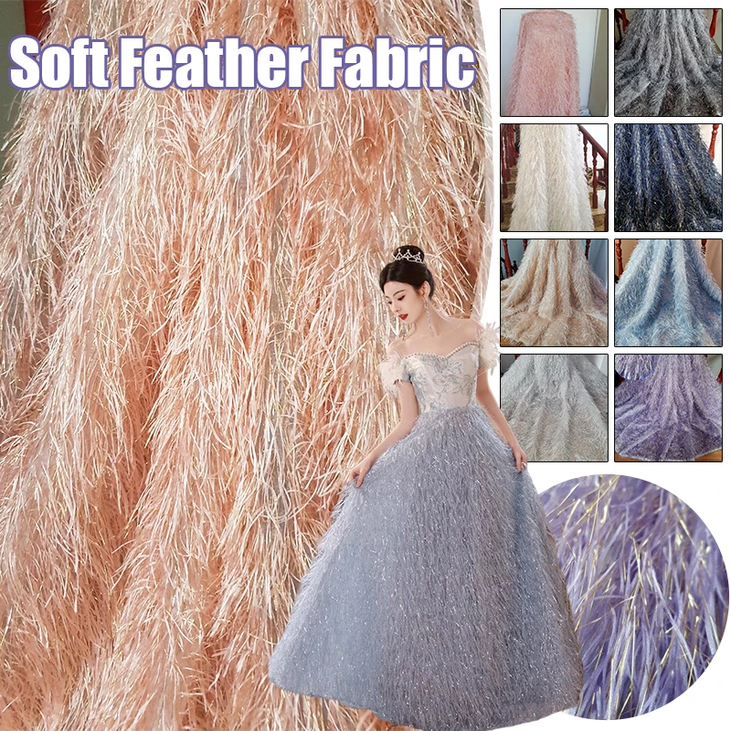 1yard Artificial Feather Fabric Unique Shiny Tassels Lace Fabric for DIY Evening Dress Wedding Dress Performance Clothes Sewing