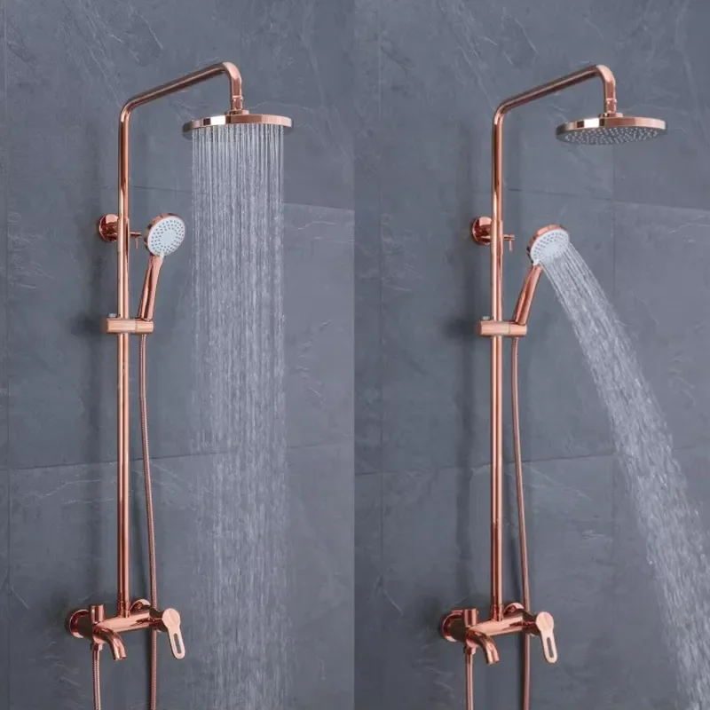 Rose Gold Rain in Wall Mounted Shower Mixer Faucet Set for Bathroom