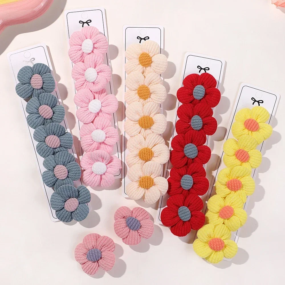 5Pcs Flower Hairclips for Girls Headwear Handmade Cloth Hairgripes Kids Hair Accessories Cartoon Floral Barrette for Chilren