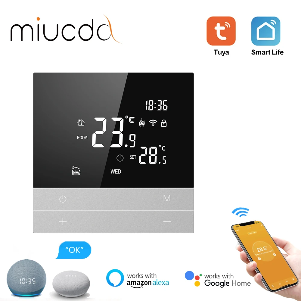 Termostato Wireless MIUCDA Tuya Smart Wifi, adatto per il regolatore di temperatura della caldaia a gas/acqua di riscaldamento a pavimento elettrico