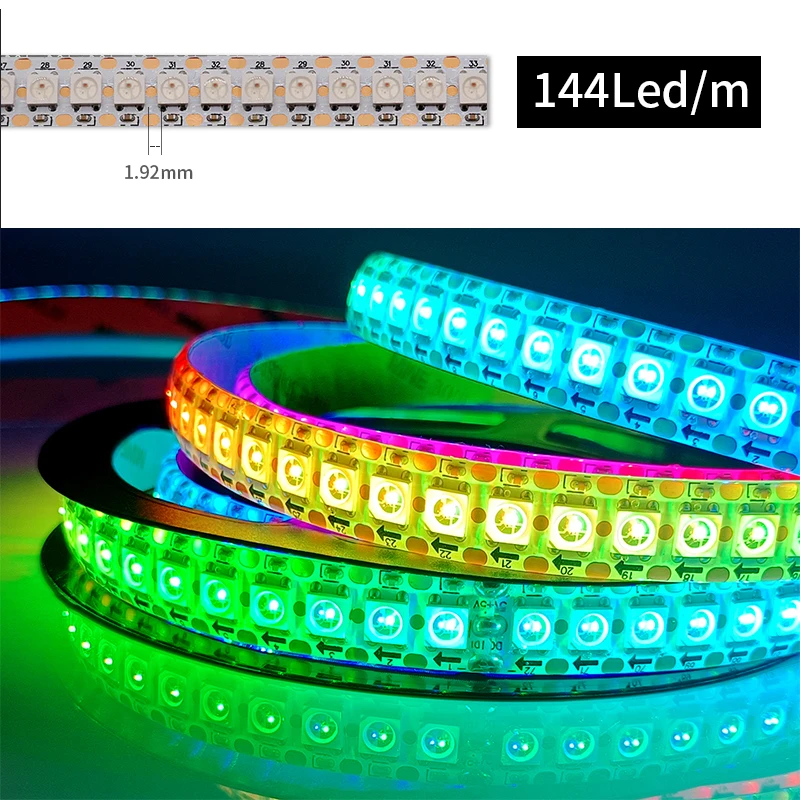 Tira de luces Led WS2812B, luz mágica direccionable individualmente, pixeles inteligentes, PCB blanco y negro, IP30, 65, 67, DC5V, WS2812