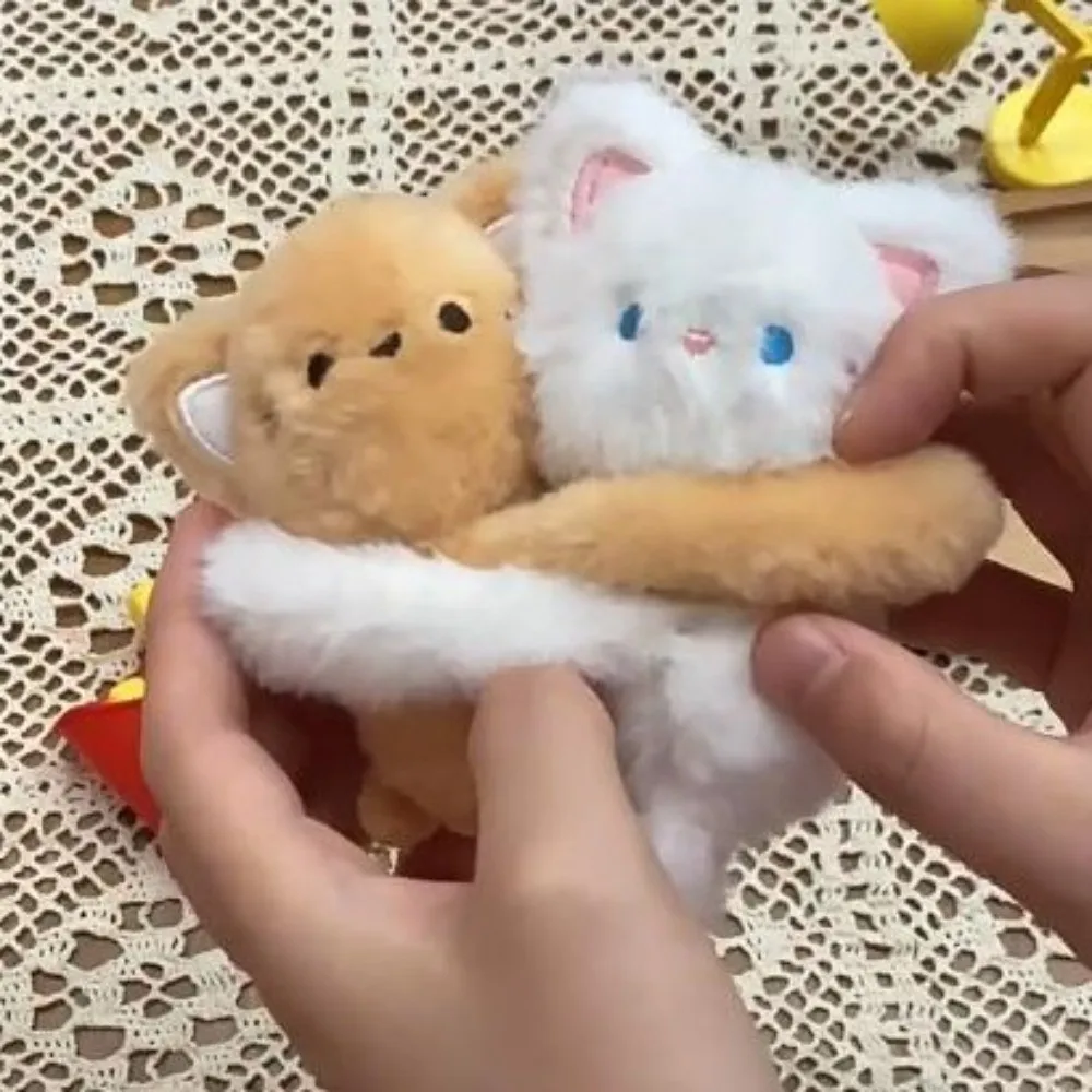 Backpack Decoration Couple Cartoon Keychains Stuffed Animal Stickable Cat Dog Ornaments Embrace Love Hug Key Rings Children
