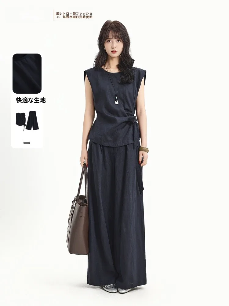 

Fashionable Minimalist Two-Piece Set Summer New Design Memory's Starting Point Elegant Style round Neck Sleeveless T-Shirt An...