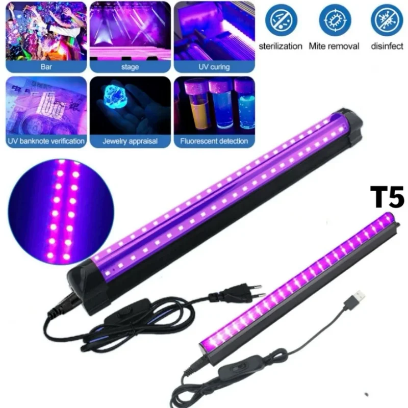 

48LEDs Black Light 5W 395nm T5 UV Blacklight Bar for Fluorescent Tapestry Poster Body Paint Glow Halloween Decor Xmas Party