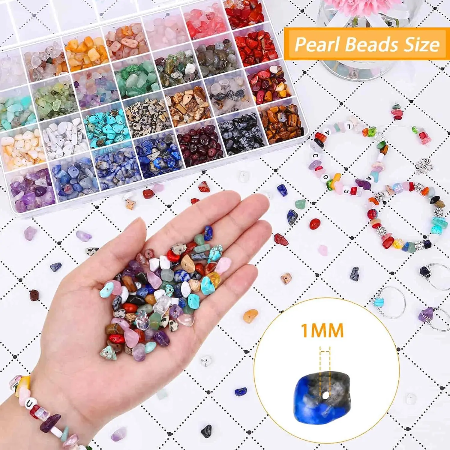 Crystal Beads Ring Making 28 Colors Gemstone for Jewelry Making Plastic Box for Jewelry Ring Bracelets Earring Making Supplies