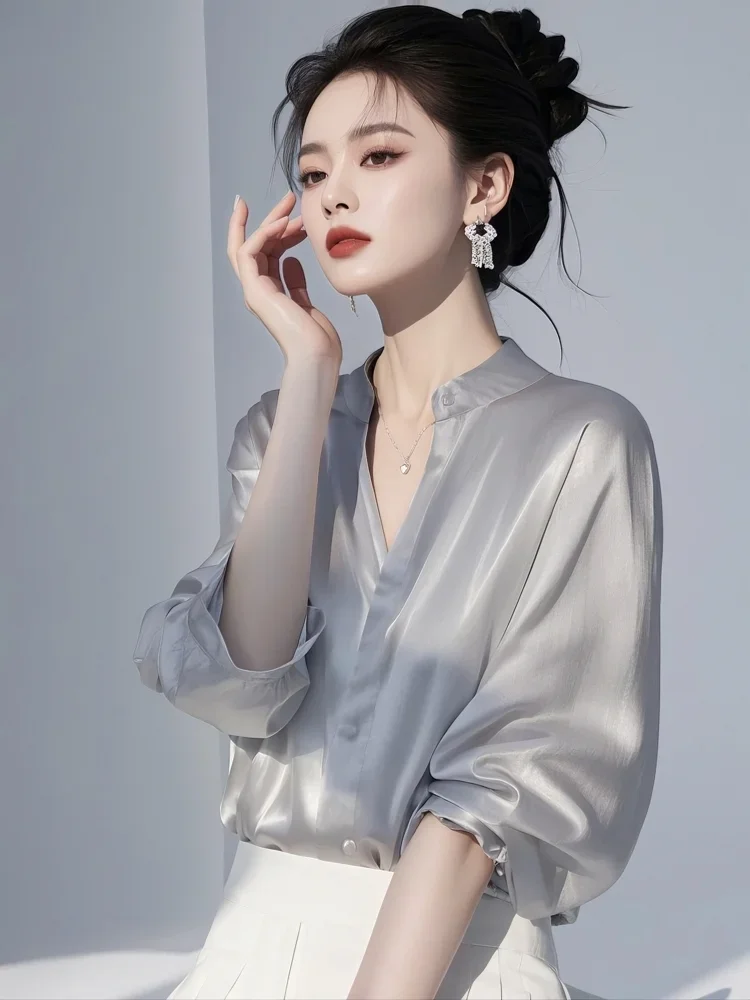 Satin Women's Blouses Korean Shirts FASHION Loose Spring/Summer Casual Clothing Solid Short Sleeve Women Tops