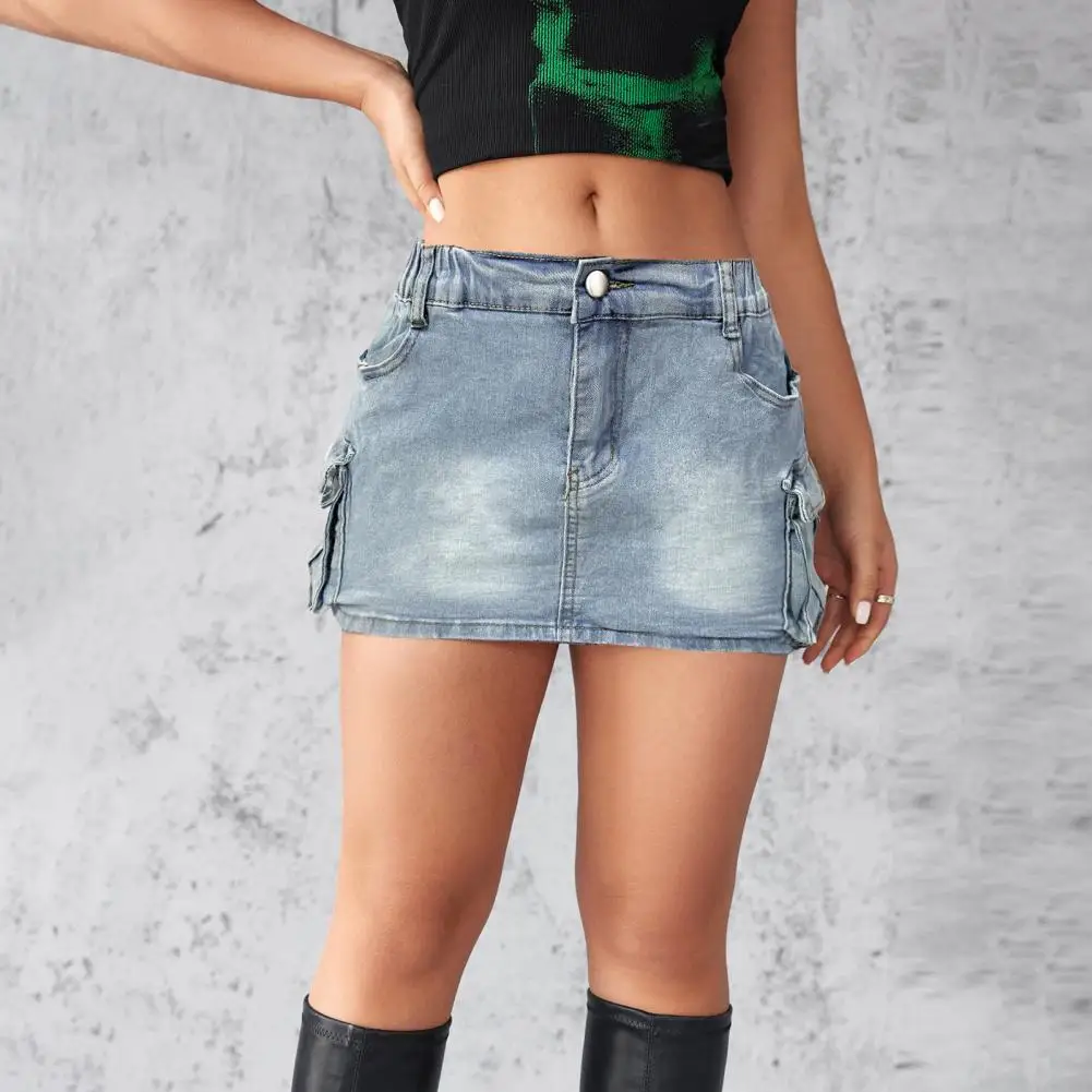 

Women Skirt Stylish Women's Denim Mini Skirts with High Waist Button Zipper Closure Multiple Pockets for A Chic Trendy Look Hip