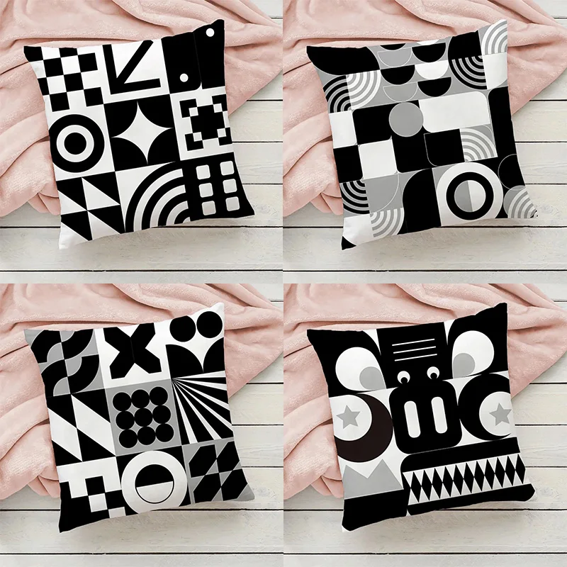 Black and White Geometric Decorative Pillowcase Car Ornaments Office Living Room Home Pillowcase