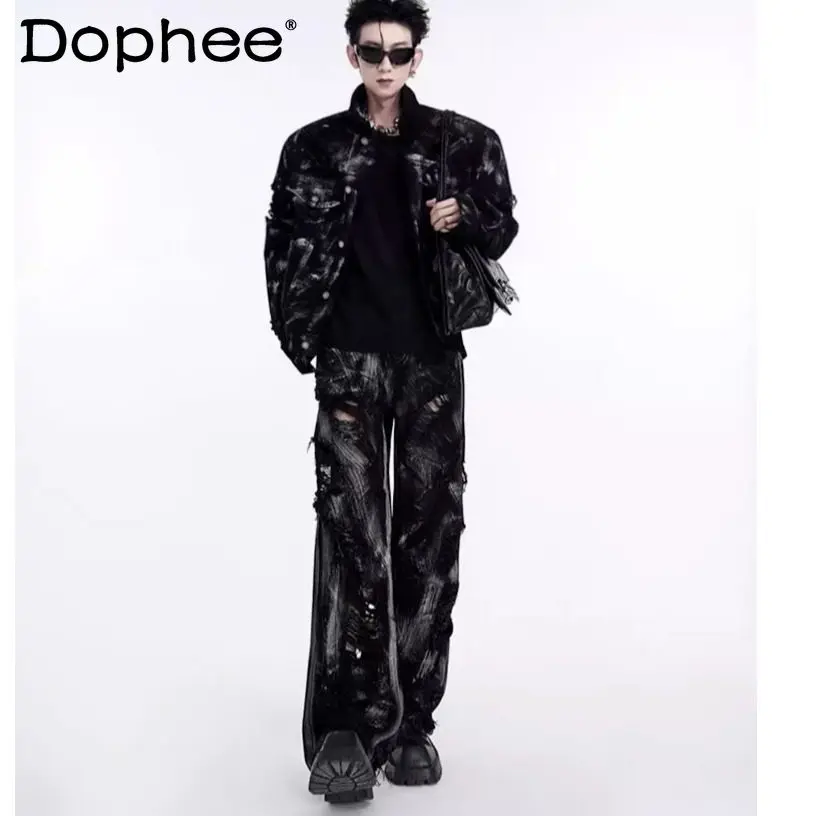 

American High Street Punk Street Style Men's Suit High-end Handsome Fashion Trend Jacket Denim Jacket