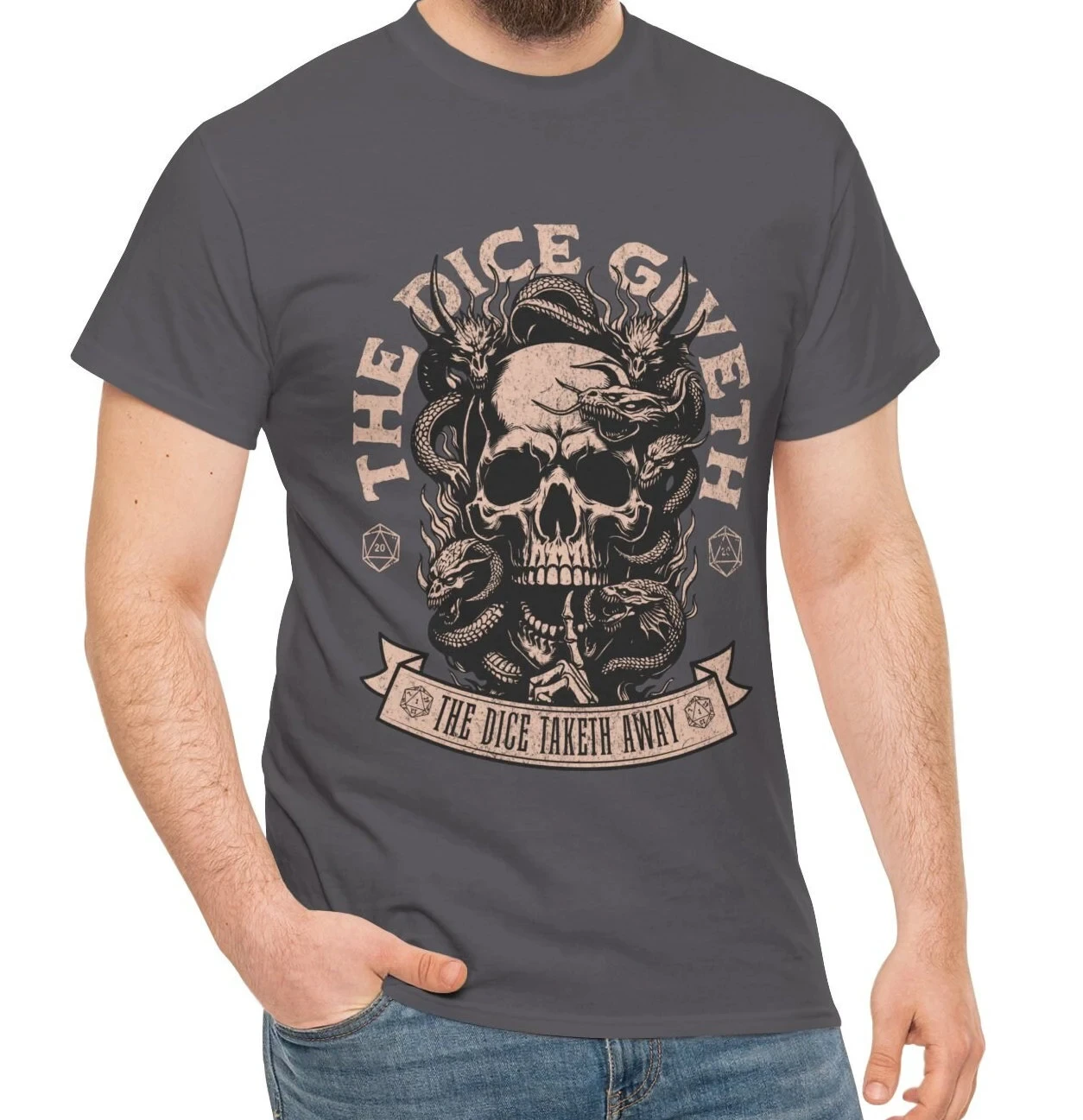 Dnd T Shirt The Dice Giveth and The Dice Taketh Away D20 Detail for Dungeons and Dragons Players Gift for DM Game Master