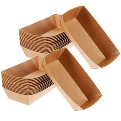 100 Pcs Kraft Paper Shipping Box Appetizers Trays Packing Holiday Disposable Plates Sushi Serving Boats Food Packing Box