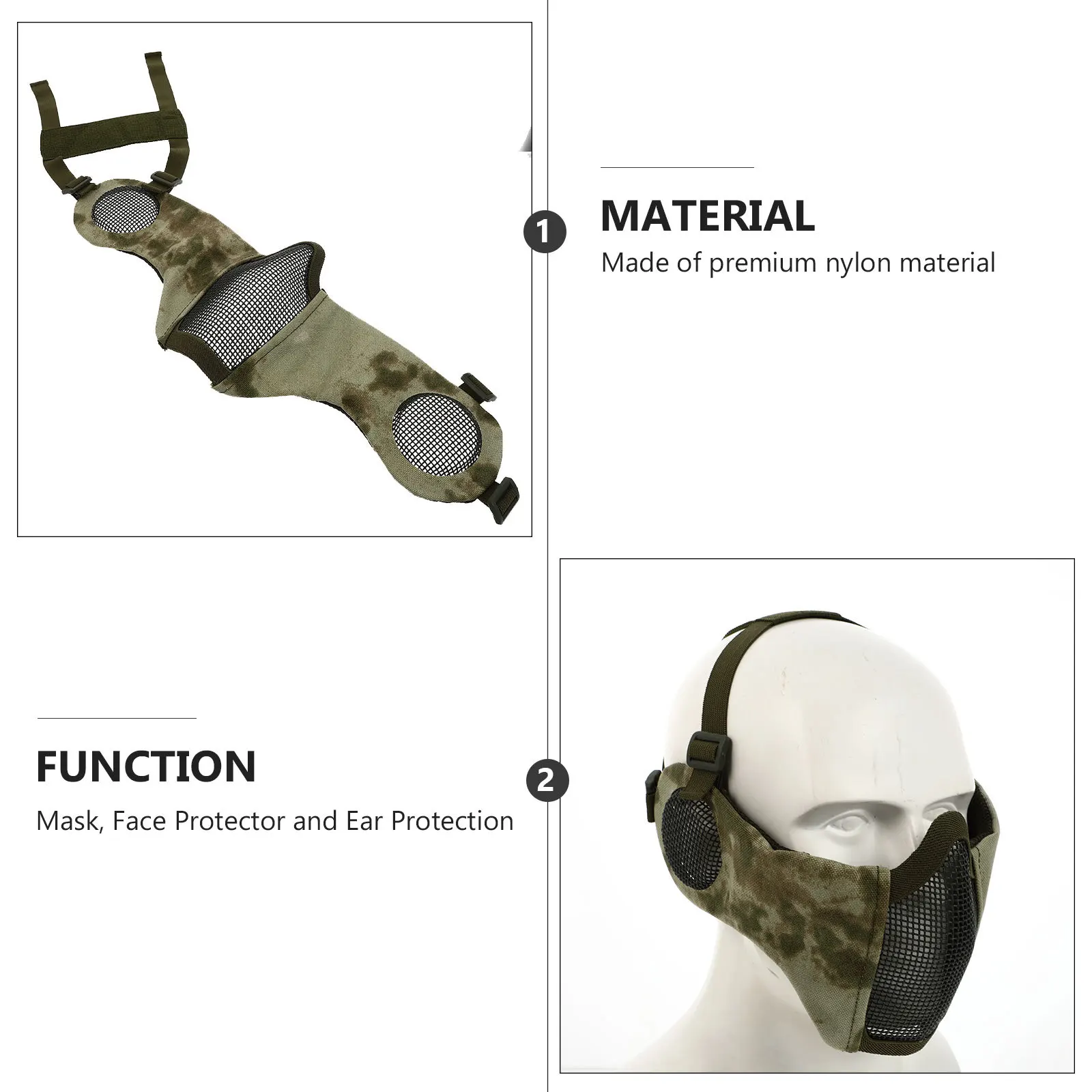 

1Pcs Outdoor Breathable Steel Wire Face Protective Cover Military Style Half Face Mask Adjustable Headband Ear Protection