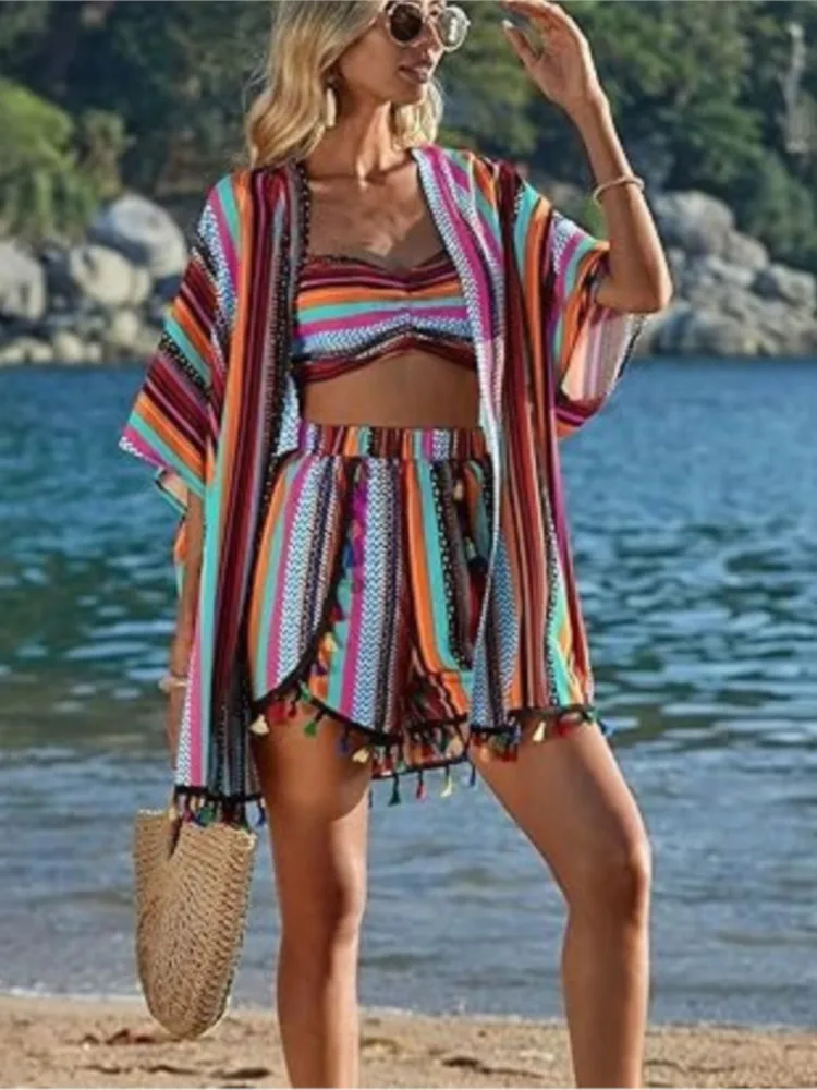 

Комплект из 3 предметов: купальник, пляжная накидка и сексуальный новый комплект бикини пуш-ап. Бразильский купальный костюм для женщин, пляжная одежда, бикини 2026