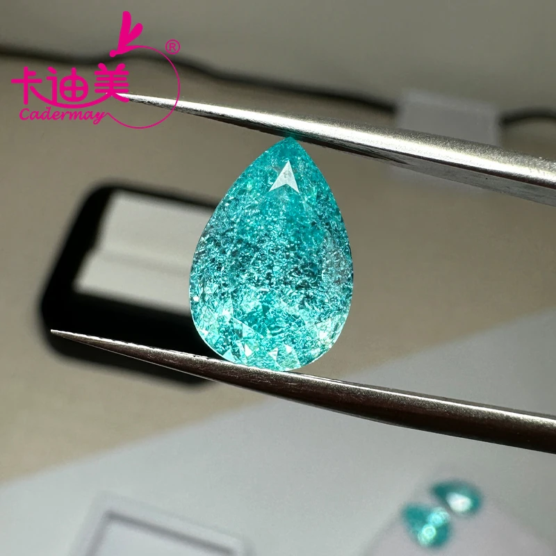 Lab Grown Yttrium Aluminum Garnet Blue Paraiba Color Loose Stone With Ice Crack Inclusions Pear Cut YAG AGL Fine Jewelry Making